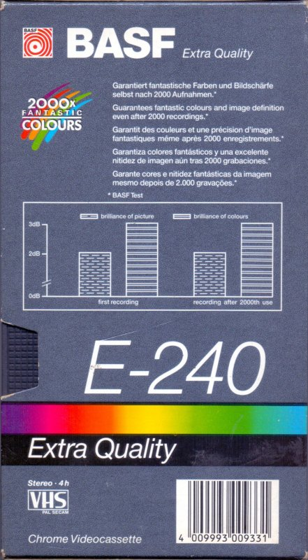 VHS, Video Home System BASF Extra Quality 240 "2000x Fantastic Colors" Type II Chrome 1989 Europe