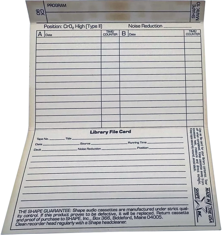 Compact Cassette Shape Mark 10 CX 90 Type II Chrome 1983 USA