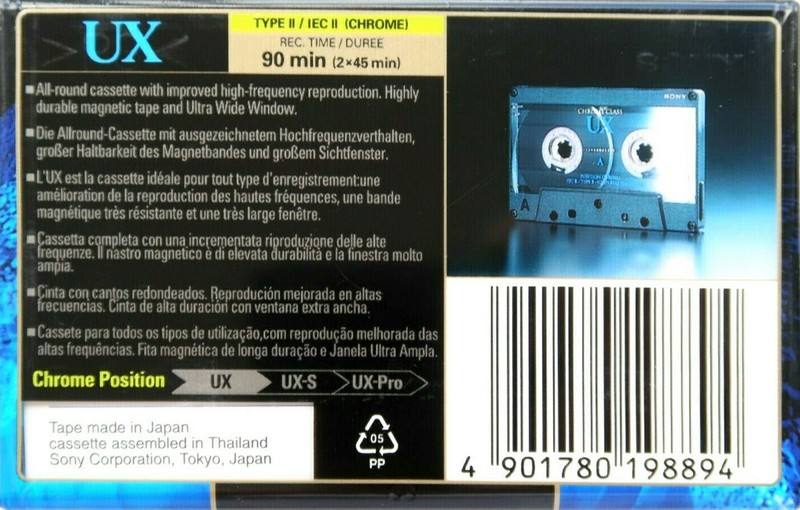 Compact Cassette Sony UX 90 Type II Chrome 1995 Europe