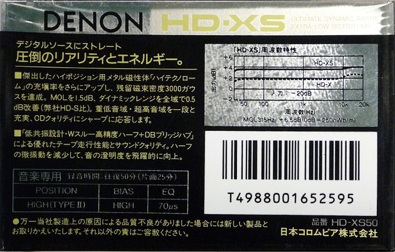 Compact Cassette Denon HD-XS 50 Type II Chrome 1987 Japan
