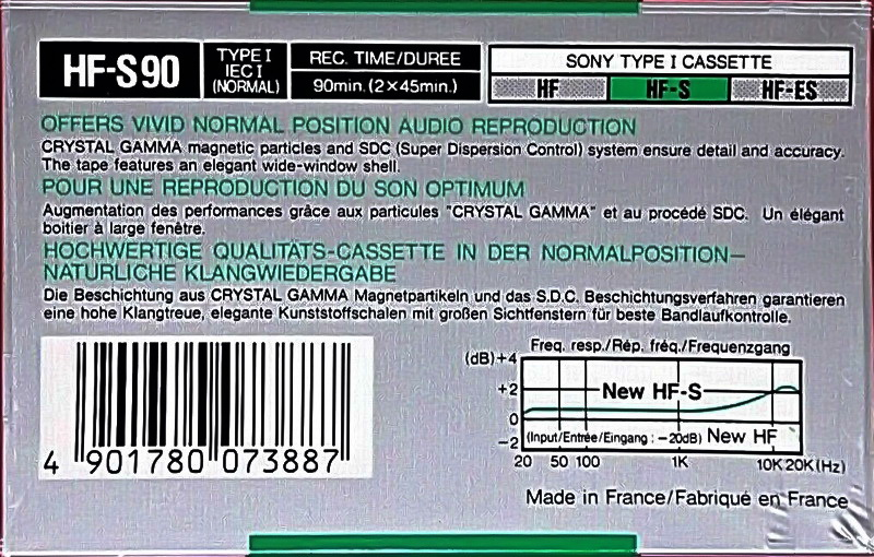 Compact Cassette Sony HF-S 90 Type I Normal 1988 Europe