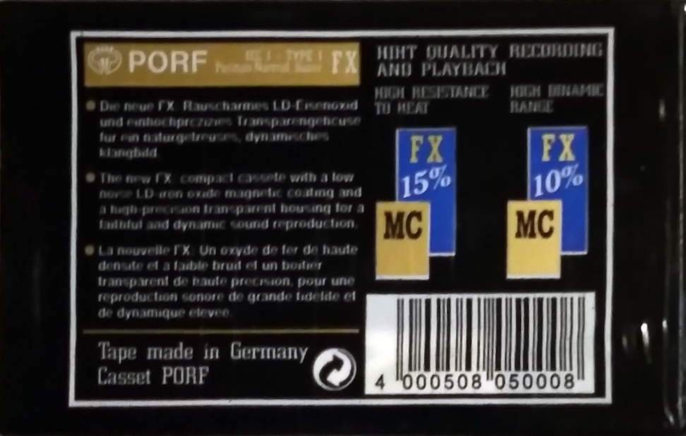 Compact Cassette PORF 60 "FX" Type I Normal Europe