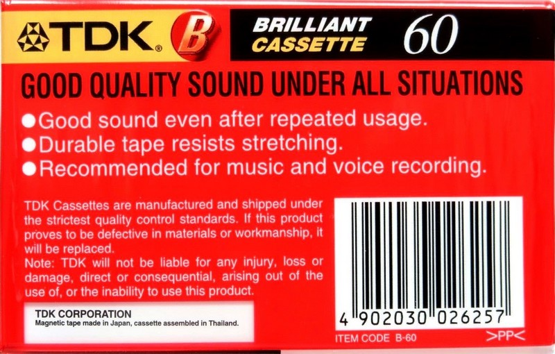 Compact Cassette TDK B 60 Type I Normal 1992 Thailand