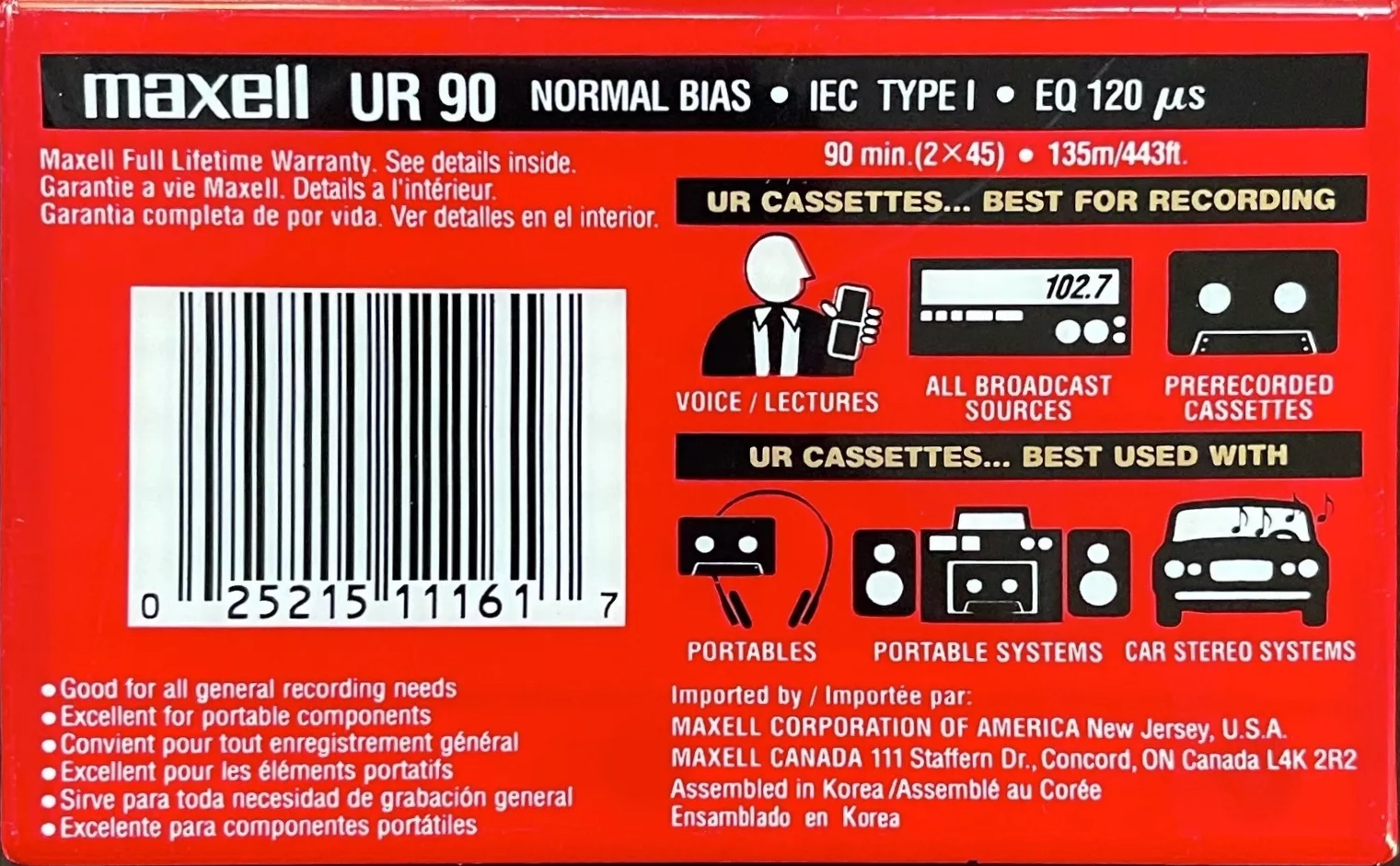 Compact Cassette Maxell UR 90 Type I Normal 2000 North America