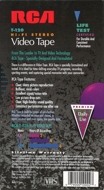 VHS, Video Home System RCA 120 Type I Normal USA