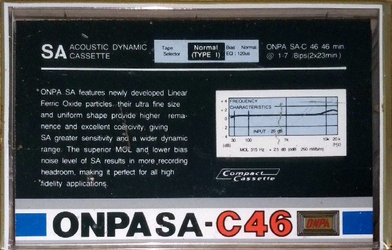 Compact Cassette ONPA SA 46 Type I Normal 1988 Thailand