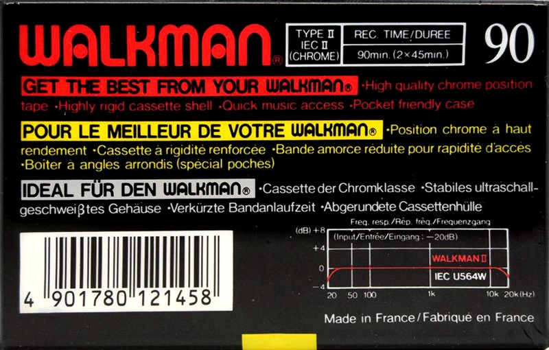 Compact Cassette Sony Walkman 90 Type II Chrome 1988 Europe