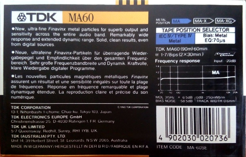 Compact Cassette: TDK  - MA 60