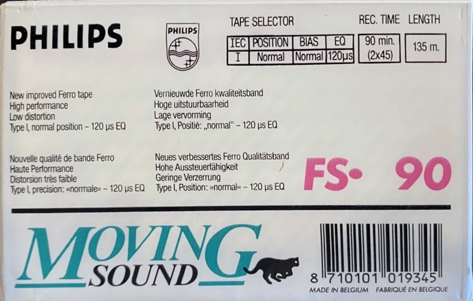 Compact Cassette Philips FS 90 "Moving Sound" Type I Normal 1984 Europe