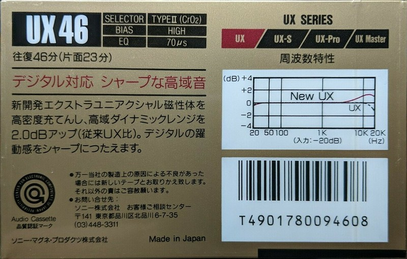 Compact Cassette Sony UX 46 Type II Chrome 1989 Japan