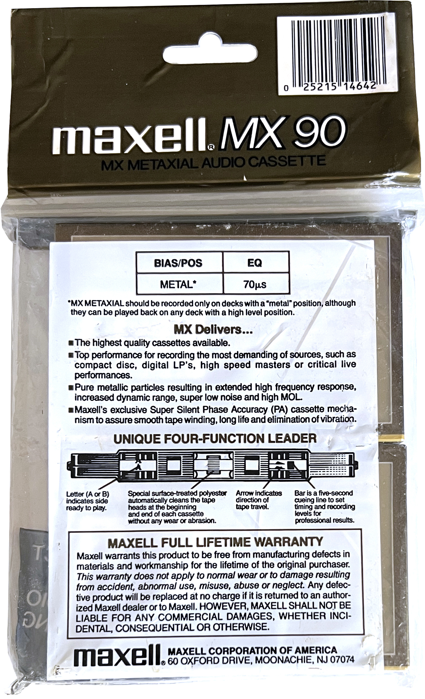 Soft Pack Maxell MX 90 Type IV Metal 1986 USA