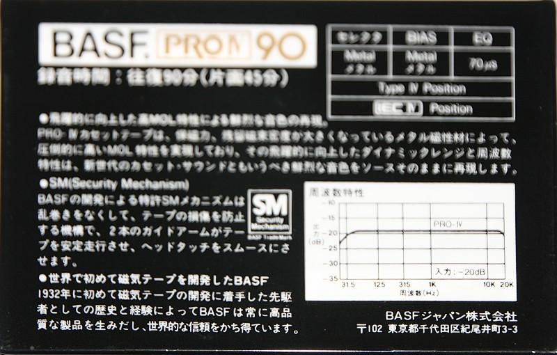 Compact Cassette BASF PRO 90 "PRO IV" Type IV Metal 1982 Japan