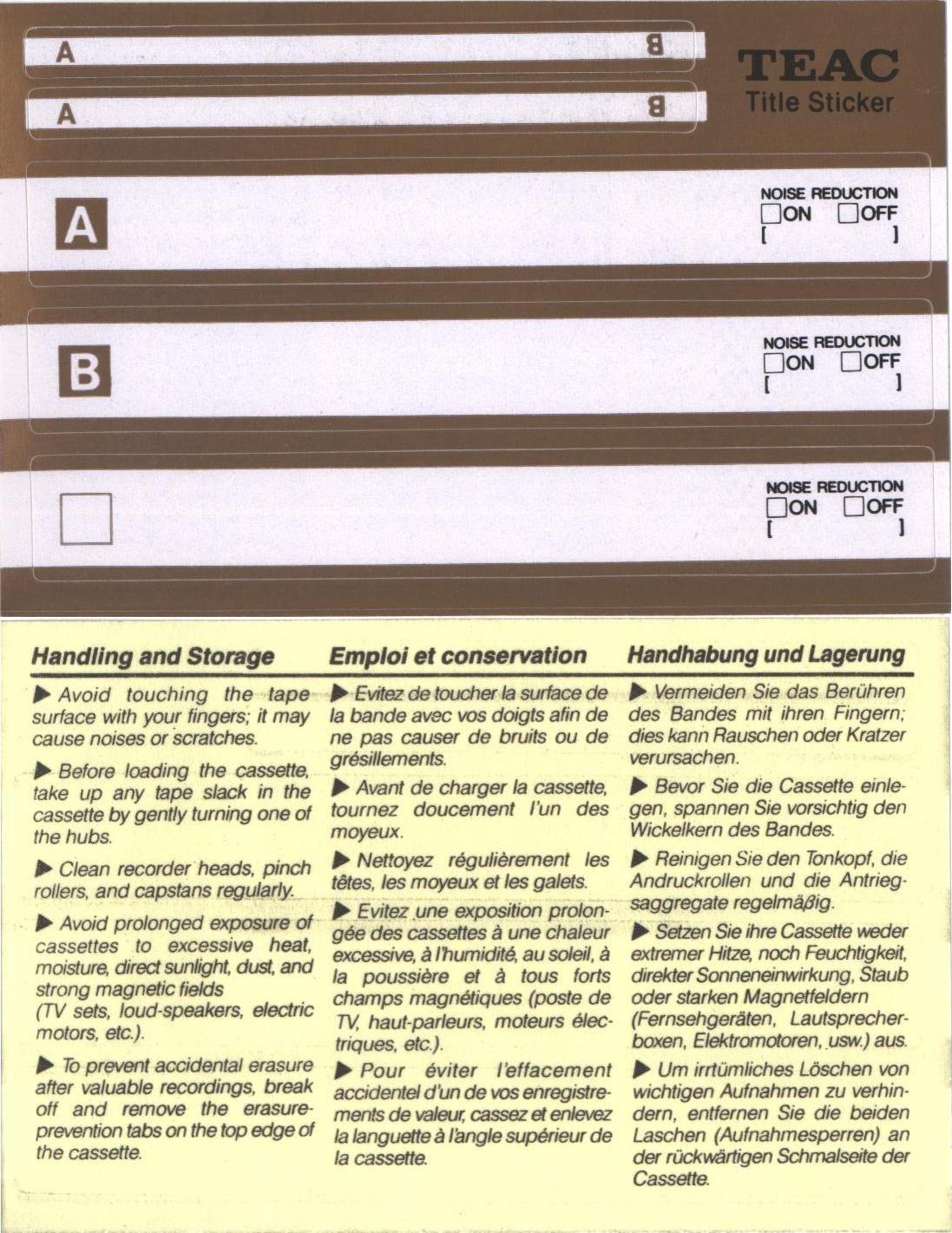 Compact Cassette Teac CDX 60 Type I Normal 1989 Europe