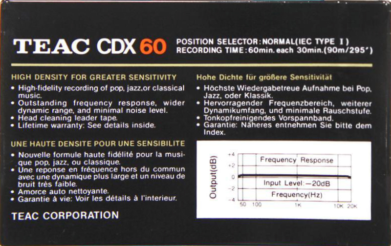 Compact Cassette Teac CDX 60 Type I Normal 1989 Europe
