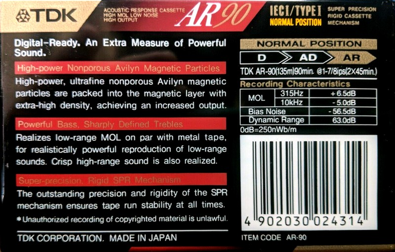 Compact Cassette TDK AR 90 "AR-90" Type I Normal 1992 Europe