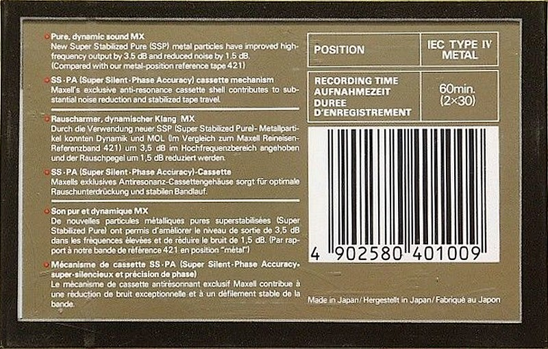 Compact Cassette Maxell MX 60 Type IV Metal 1986 Europe
