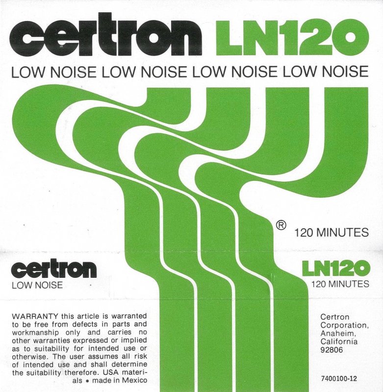 Compact Cassette Certron LN 120 Type I Normal 1978 USA