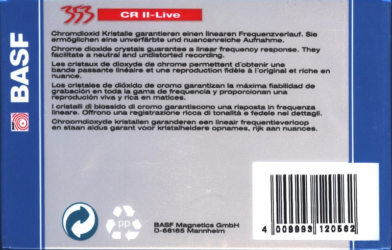 Compact Cassette: BASF  - CR II-Live 90