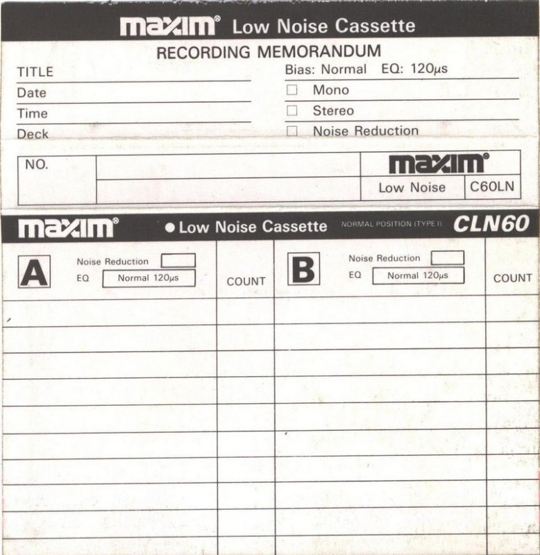 Compact Cassette Maxim LN 60 Type I Normal 1988 Hong Kong