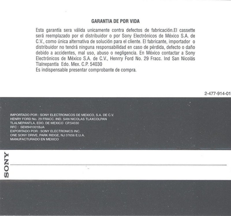 Compact Cassette Sony EF-X 60 Type I Normal 1996 North America