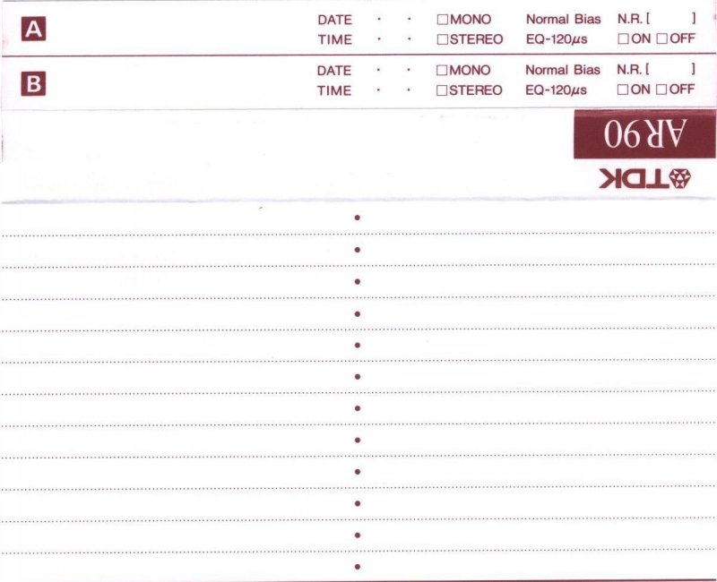 Compact Cassette TDK AR 90 "AR-90N" Type I Normal 1988 Australia, Europe