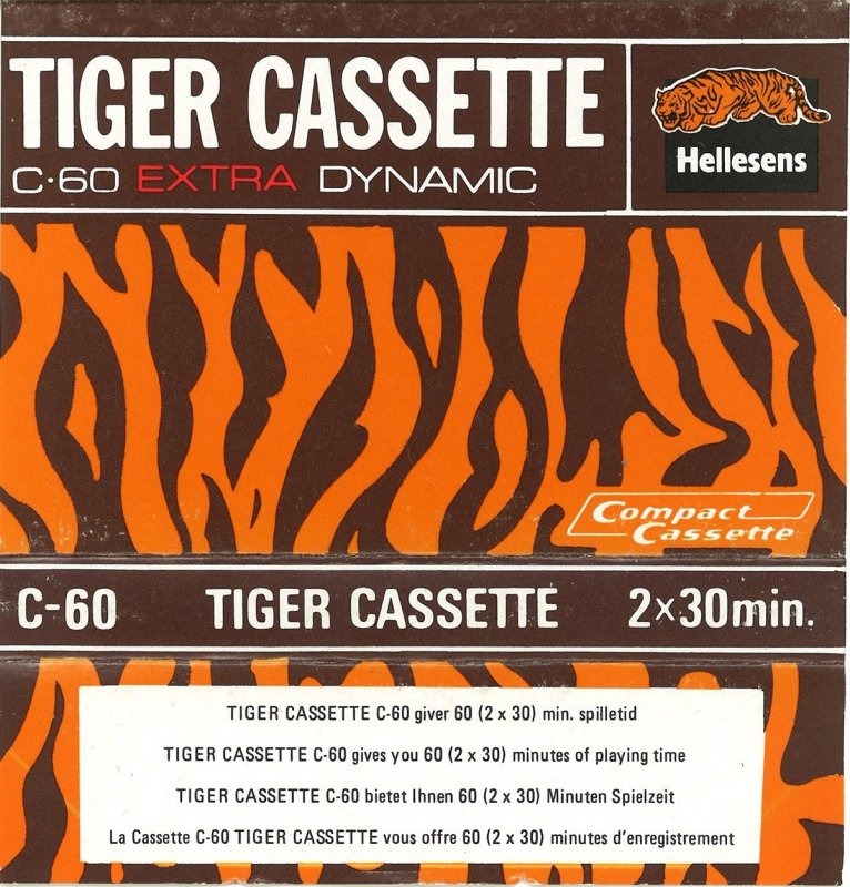 Compact Cassette Hellesens Tiger Cassette 60 "Extra Dynamic" Type I Normal 1979 Europe