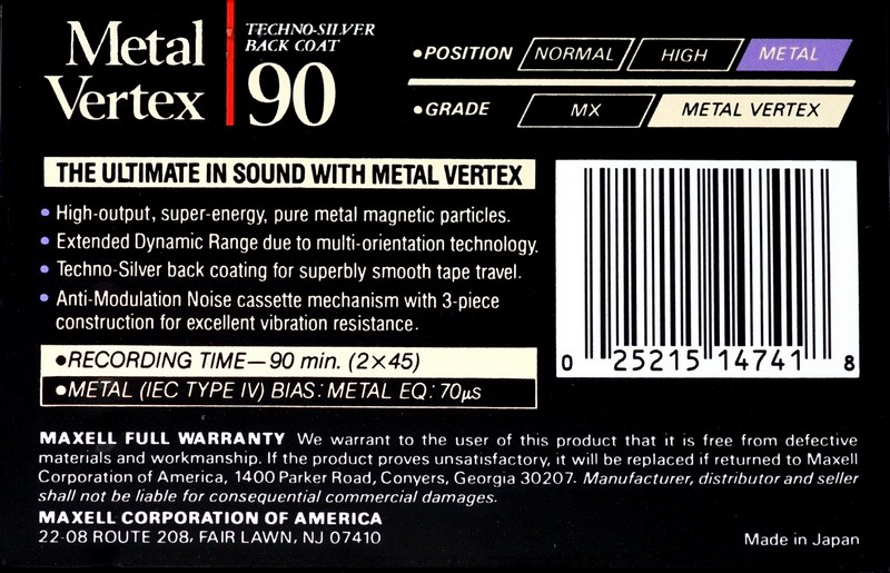 Compact Cassette: Maxell / Hitachi Maxell - Metal Vertex 90