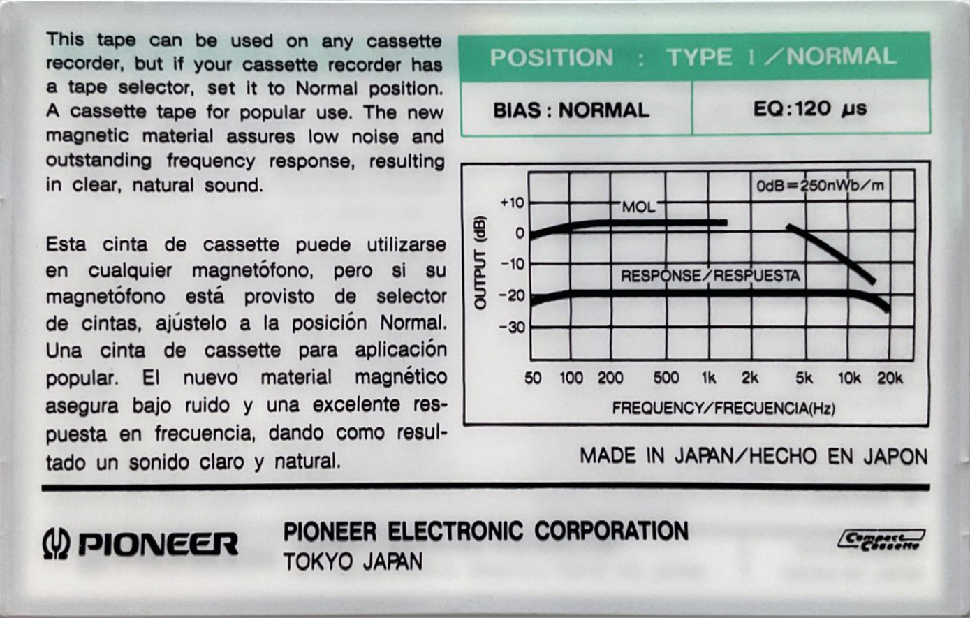 Compact Cassette Pioneer N1 60 "N1T-60S" Type I Normal 1984 Latin America