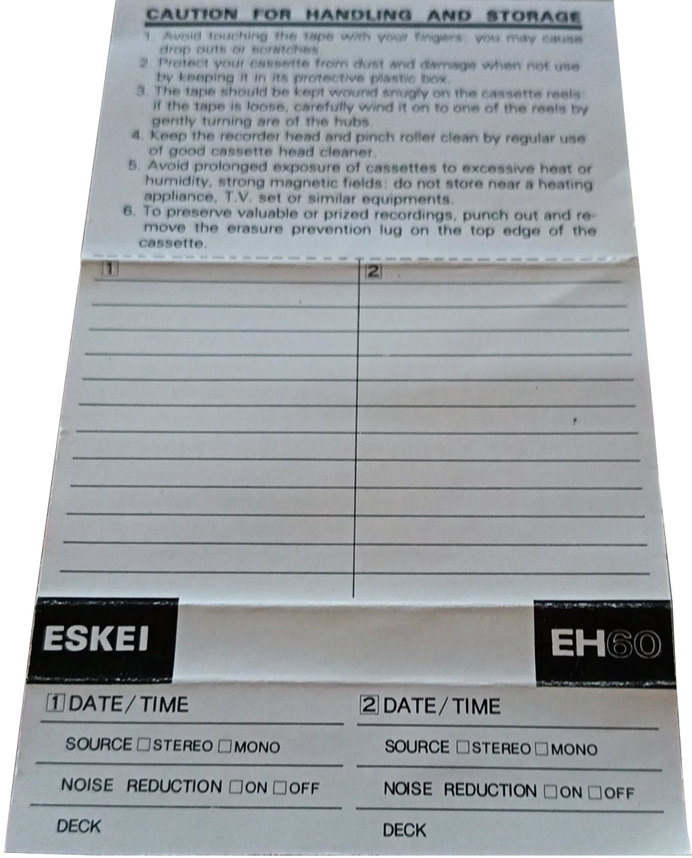 Compact Cassette Eskei 60 "EH" Type I Normal Unknown Country