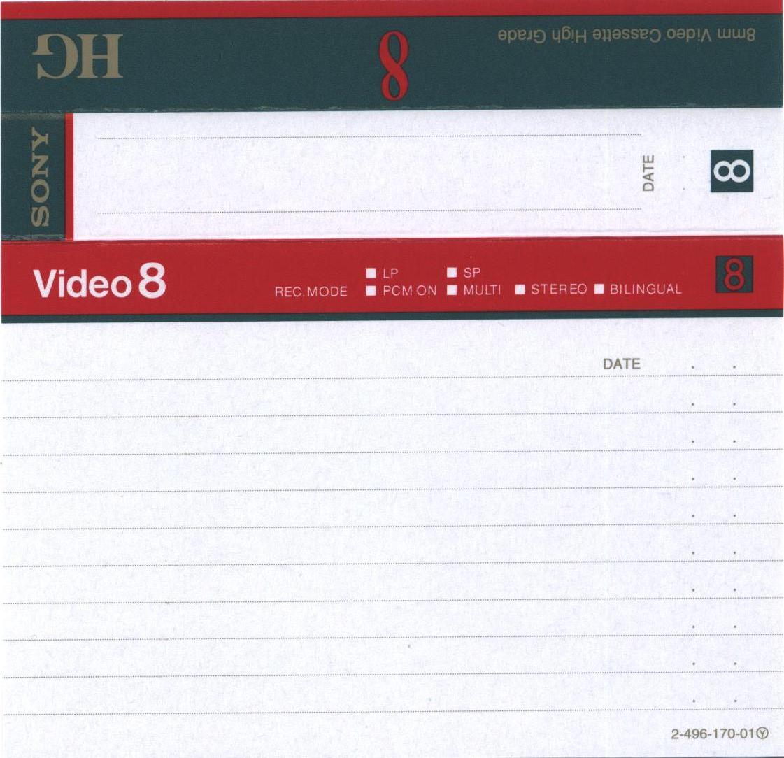 Video8, Hi8, Digital8 Sony HG 30 "Video8 P6-30HG" Type I Normal 1996 Europe