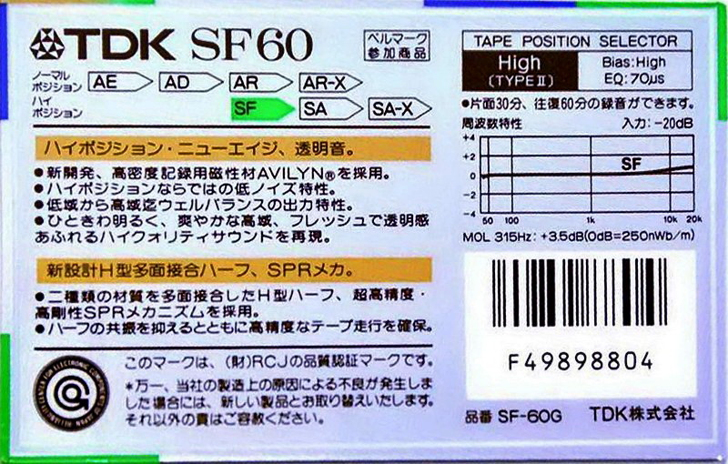 Compact Cassette TDK SF 60 "SF-60G" Type II Chrome 1987 Japan