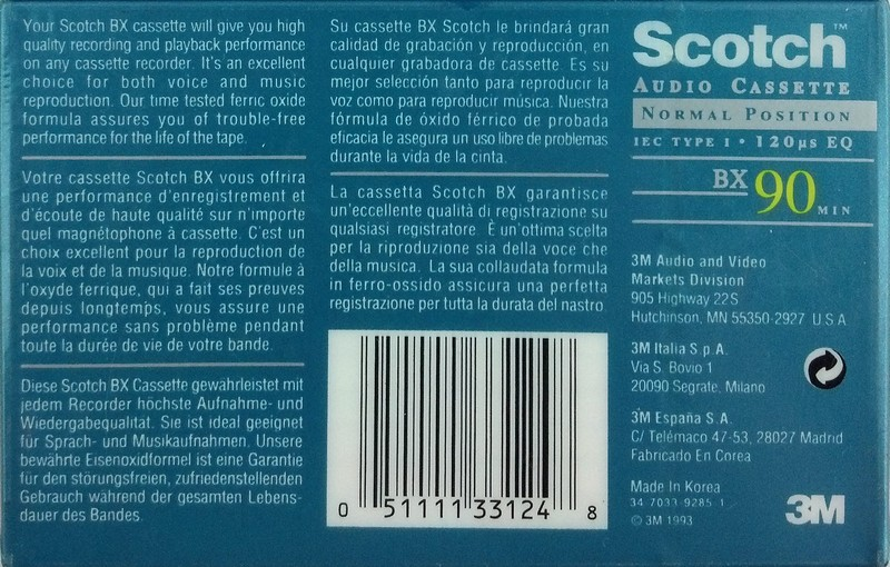 Compact Cassette Scotch BX 90 Type I Normal 1993 Worldwide