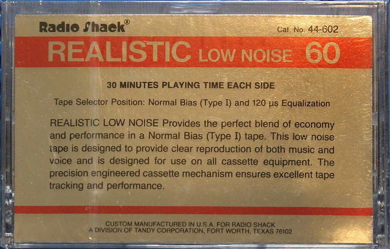 Compact Cassette Realistic 60 Type I Normal 1986 USA