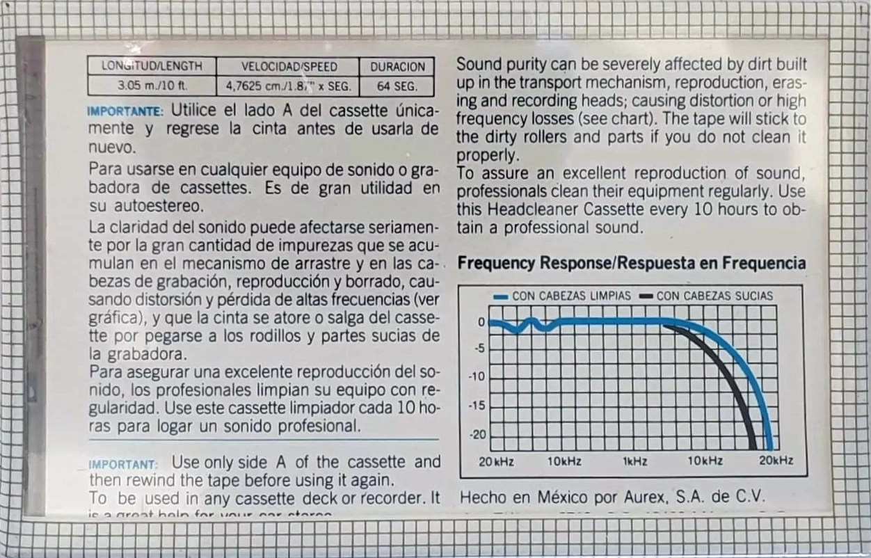 Compact Cassette Aurex 220 Cleaning Cassette 1980 Latin America