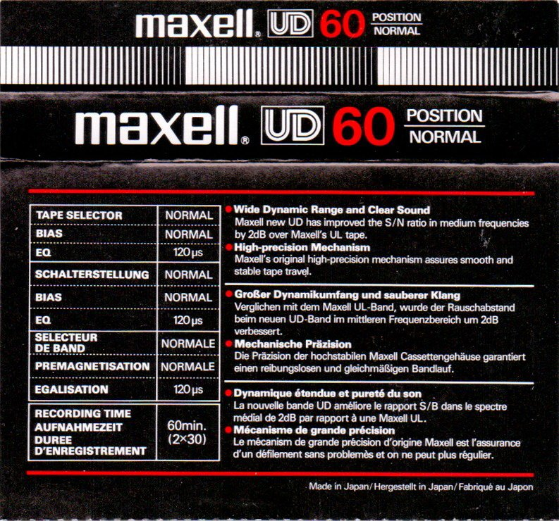 Compact Cassette Maxell UD 60 Type I Normal 1980 Europe