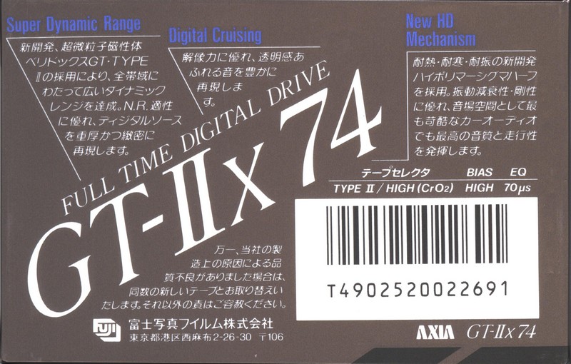 Compact Cassette AXIA GT-IIx 74 Type II Chrome 1988 Japan