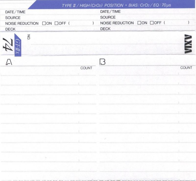 Compact Cassette AXIA GT-IIx 74 Type II Chrome 1988 Japan