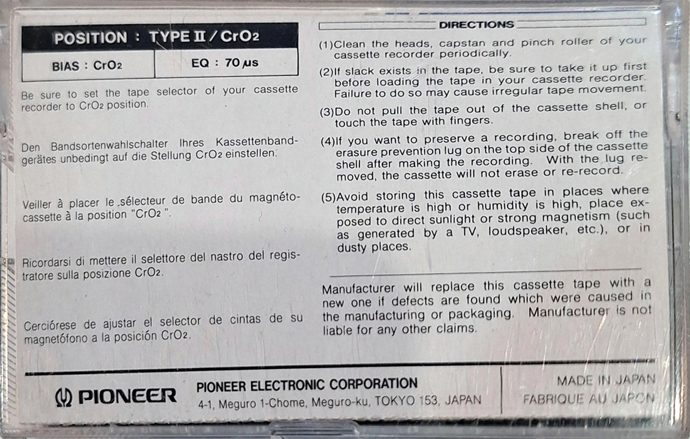 Compact Cassette Pioneer C1 46 "C1a" Type II Chrome 1982 Europe
