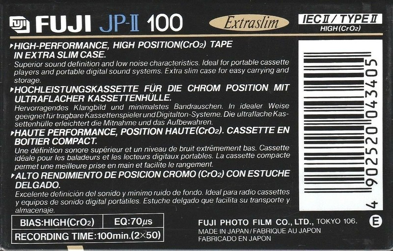 Compact Cassette Fuji JP-II 100 Type II Chrome 1990 Europe