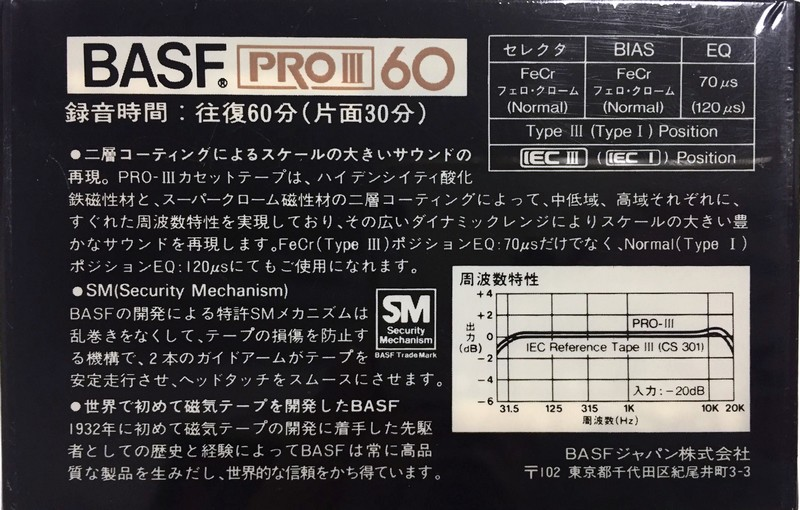 Compact Cassette BASF PRO 60 "PRO III" Type III Ferro Chrome 1982 Japan