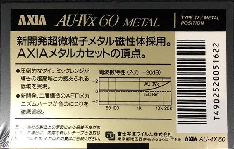Compact Cassette AXIA AU-IVx 60 "AU-4X 60" Type IV Metal 1991 Japan