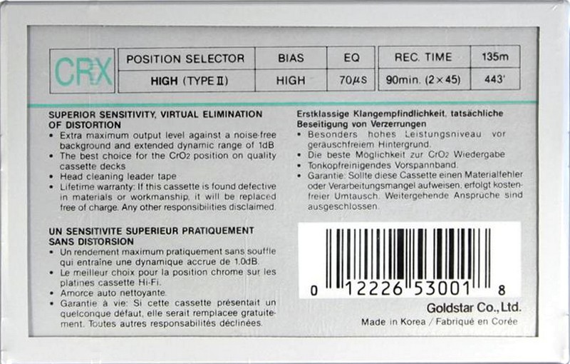 Compact Cassette: GoldStar / LG Goldstar - CRX 90