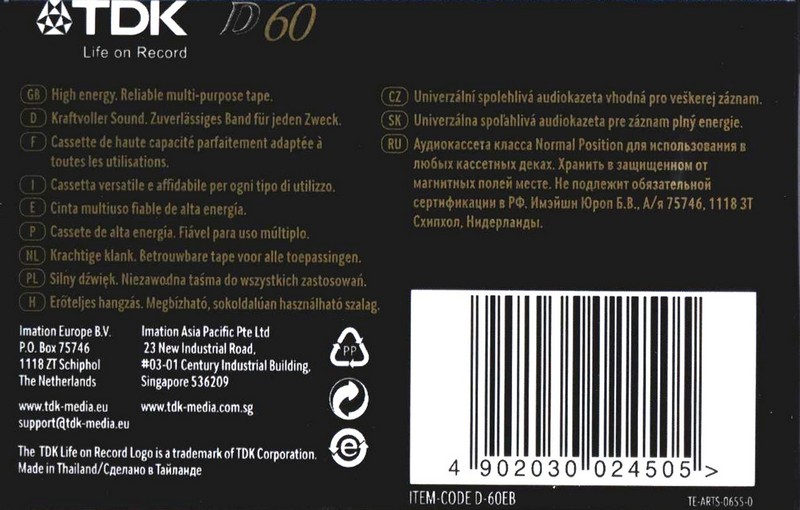 Compact Cassette TDK D 60 "D-60EB" Type I Normal 2010 Worldwide