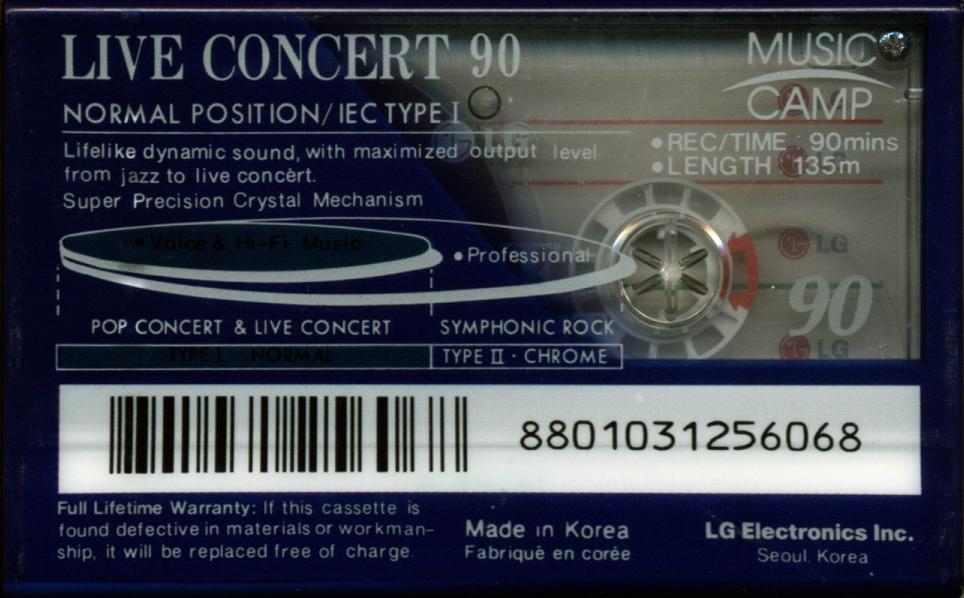 Compact Cassette LG Live Concert 90 "Music Camp" Type I Normal 1993 USA