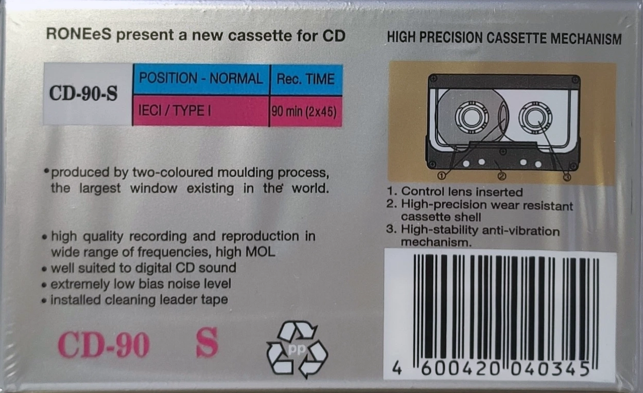Compact Cassette Ronees CD-S 90 Type I Normal 1996 Russia
