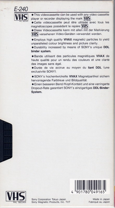 VHS, Video Home System Sony Dynamicron 240 Type I Normal 1984 Europe