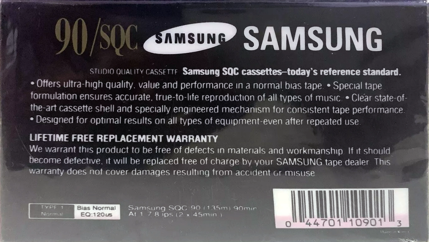 Compact Cassette Samsung SQC 90 Type I Normal 1996 North America