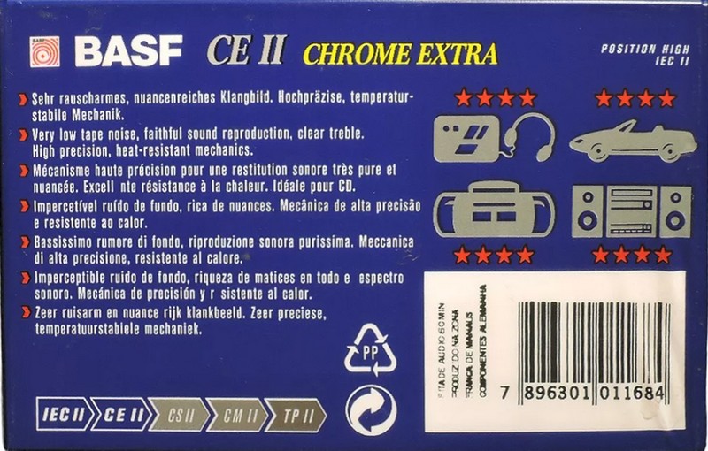 Compact Cassette BASF CE II Chrome Extra 60 Type II Chrome 1995 Latin America