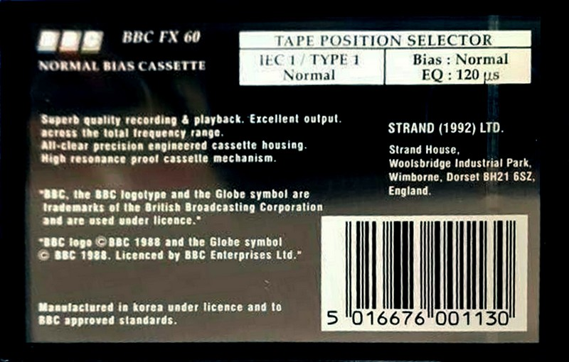 Compact Cassette BBC FX 60 Type I Normal 1992 UK