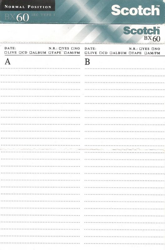 Compact Cassette Scotch BX 60 Type I Normal 1993 Worldwide